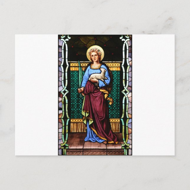Postal Saint Agnes (Agnes de Roma) - Arte de vidrio manch (Anverso)