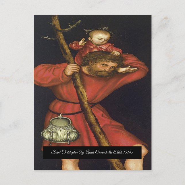 Postal Saint Christopher con el Cristo Infantil (Anverso)