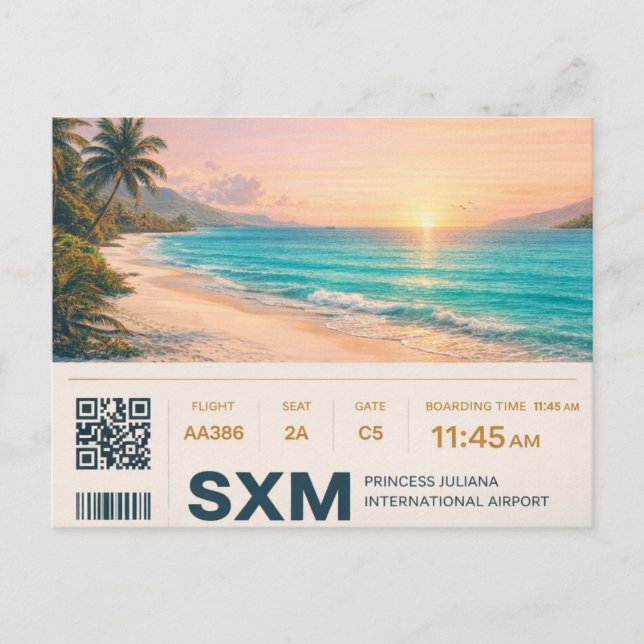 Postal Saint Martin SXM Boarding Pass Sunset (Anverso)