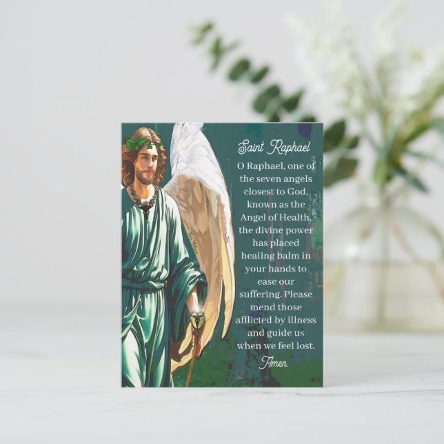 Postal Saint Raphael Healing Archangel Angel Prayer Blank (Anverso de pie)