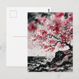 Postal Sakura Costera - Flores de Cerezo al Estilo Acuare