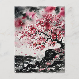 Postal Sakura Costera - Flores de Cerezo al Estilo Acuare