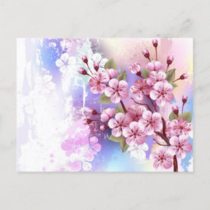 Postal Sakura rosa sobre fondo de pintura