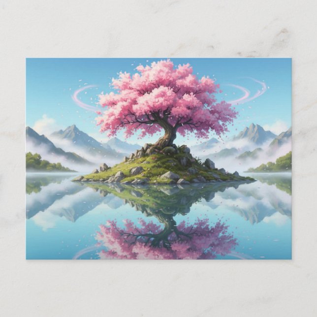 Postal Sakura Tree Lake Landscape Postcard - Artistic Asi (Anverso)