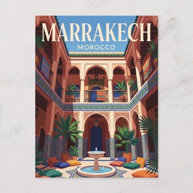 Postal Sala Central de Riads en Marrakech Marruecos (Anverso)