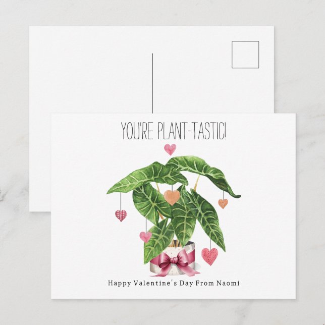 Postal Sala de clase de Plant-tastic Houseplant Pun Valen (Anverso / Reverso)