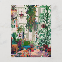 Postal Sala de estar de Boho llena de plantas