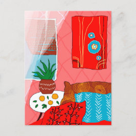 Postal Sala roja inspirada en Matisse con Naranja aloe de