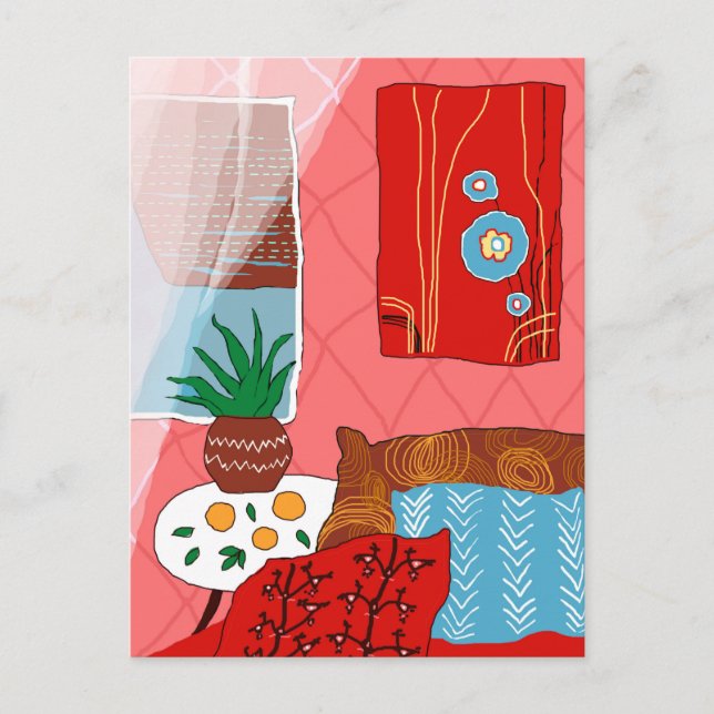 Postal Sala roja inspirada en Matisse con Naranja aloe de (Anverso)
