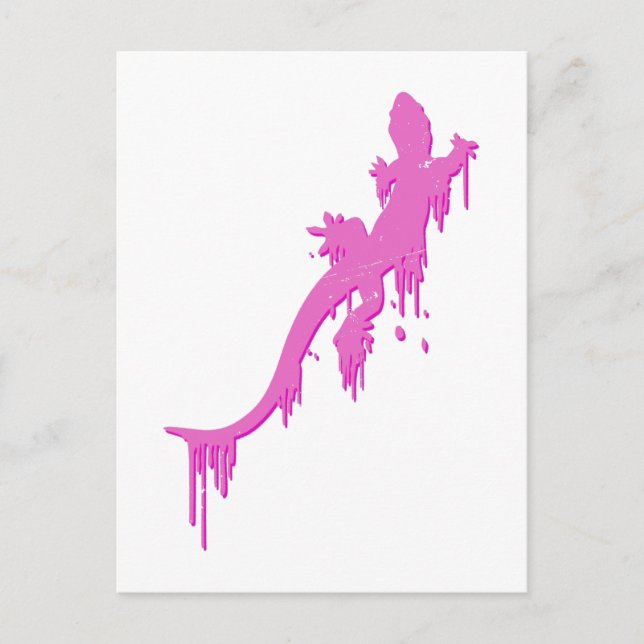 Postal Salamandra rosa con gota de pintura (Anverso)