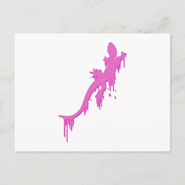 Postal Salamandra rosa con gota de pintura (Anverso)