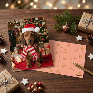 Postal Salchicha marrón festiva acogedor perro de Navidad