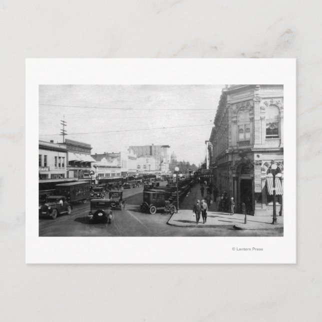 Postal Salem, O Town View en una foto de la calle estatal (Anverso)