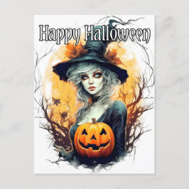 Postal Salem Witch Ilustracion - Feliz Halloween