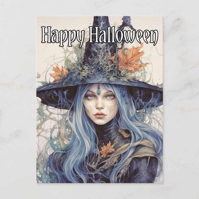 Postal Salem Witch Ilustracion Feliz Halloween (Anverso)