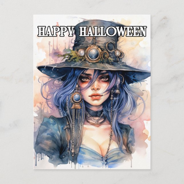 Postal Salem Witch Ilustracion | Feliz Halloween (Anverso)