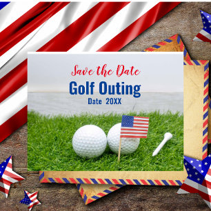 Postal Salida de Golf Salvar la Fecha con Bandera de Amér