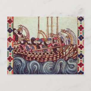 Postal Salida de un barco para las Cruzadas,