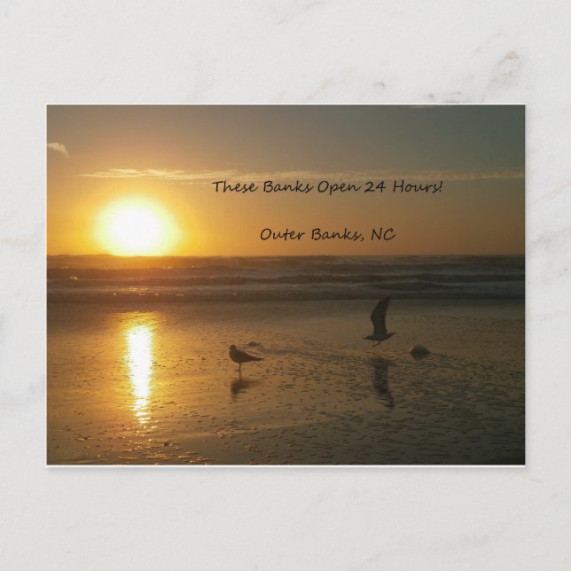 Postal Salida del sol de Outer Banks:  ¡Estos bancos (Anverso)