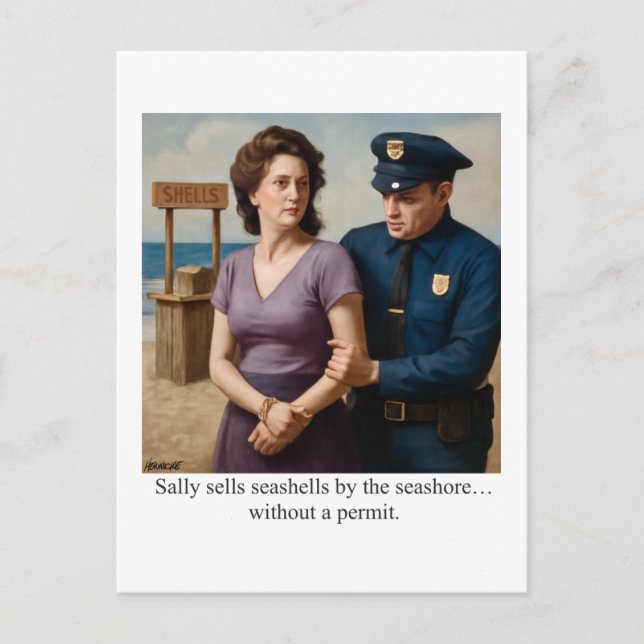 Postal Sally vende conchas a orillas del mar (Anverso)