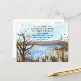 Postal Salmo 1 Escritura Versículo Bíblico Desierto Lago 