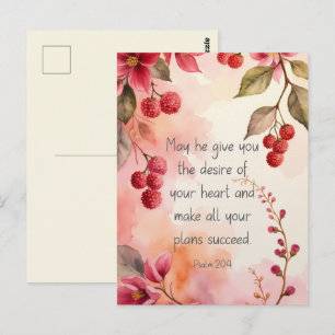 Postal Salmo 20:4 Deseo de Tu Corazón Escritura Floral