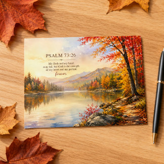 Postal Salmo 73:26 Escritura Otoño Lago Montaña