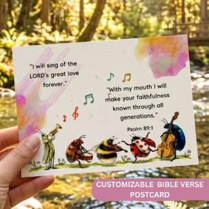 Postal Salmo 89:1 Cute Insect Orchestra Versículo Cristia