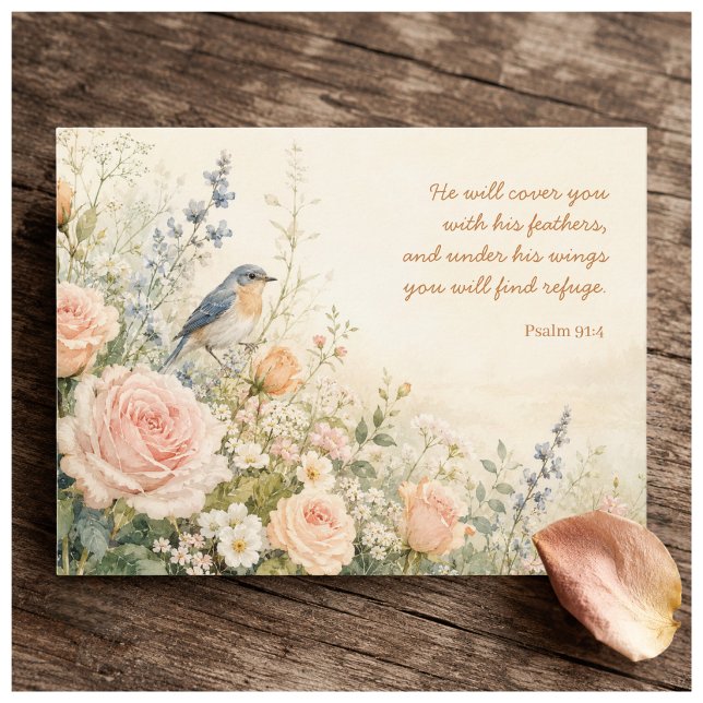 Postal Salmo 91:4 Escritura Bluebird & Rosas (Subido por el creador)