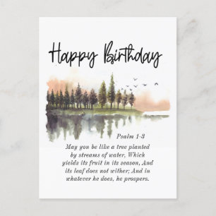 Postal Salmo de cumpleaños 1-3 Versículo Bíblico Acuarela