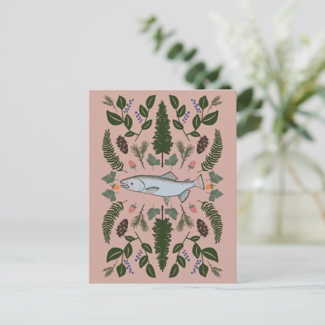 Postal Salmon PNW Naturaleza Fir Ferries Berries Festín (Anverso de pie)