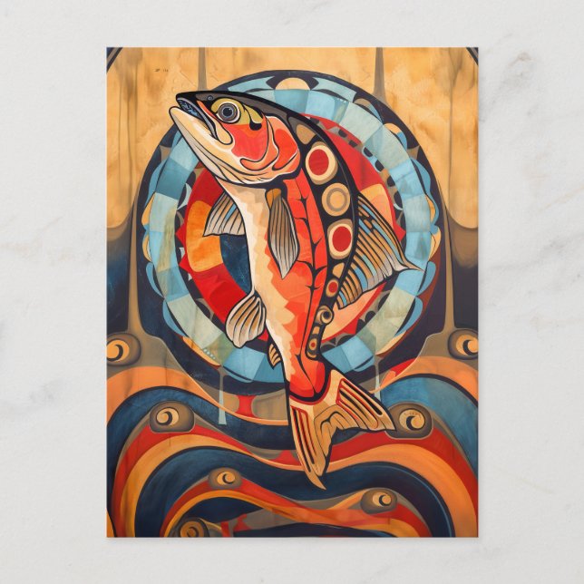 Postal Salmon Totem – Journey in Deco Style (Anverso)
