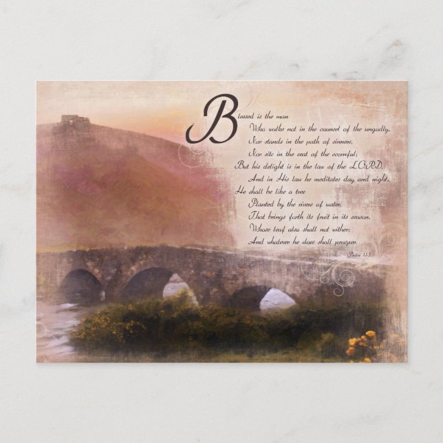 Postal Salmos 1:1-3 Bendecidos es el hombre que... (Anverso)