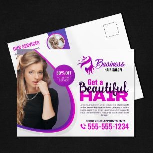 Postal Salón de belleza de estilista de cabello vibrante