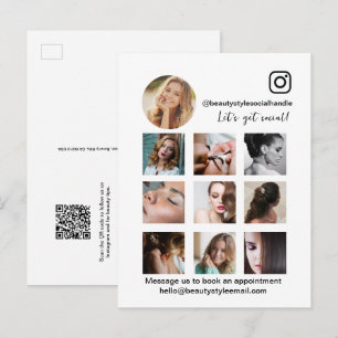 Postal Salón de belleza promocional en redes sociales con