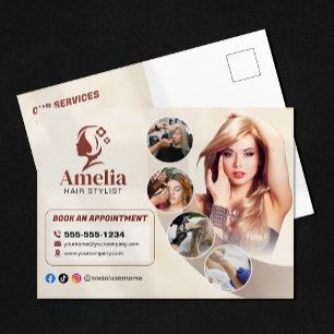 Postal Salón de Estilismo de Cabello Biege Elegante Maqui