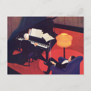 Postal Salón de música Art Decó Vintage Piano Player Pian