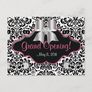 Postal Salon Postcard Damask Black Pink Jewings Bow