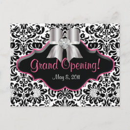 Postal Salon Postcard Damask Black Pink Jewings Bow