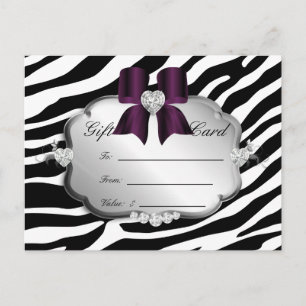 Postal Salon Postcard Zebra Jewels Bow Eggplant