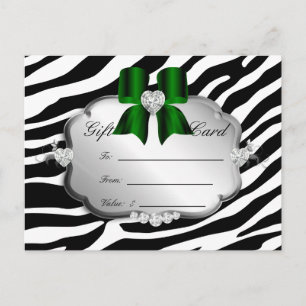 Postal Salon Postcard Zebra Jewels Bow Green
