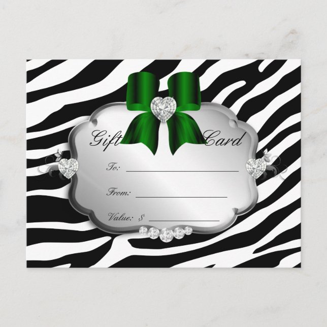 Postal Salon Postcard Zebra Jewels Bow Green (Anverso)