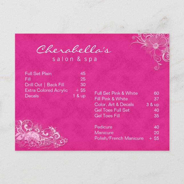 Postal Salon Spa Postcard Floral Folleto rosa (Anverso)