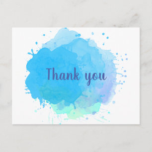 Postal Salpicadura de acuarela azul agradecimiento empres