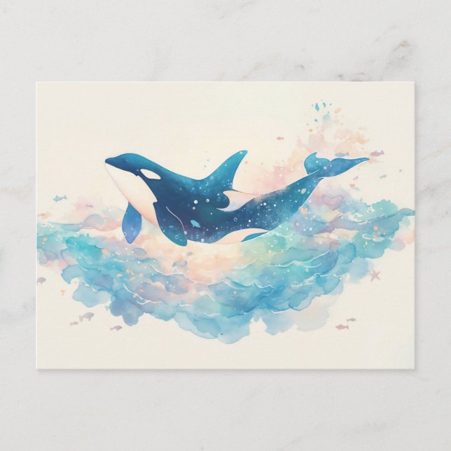 Postal Salpicadura de Orca con Acuarela Etérea (Anverso)