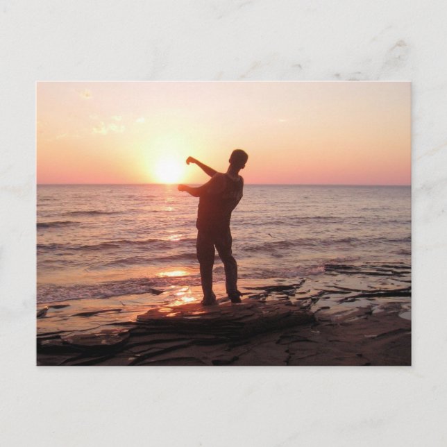 Postal Saltar las rocas al atardecer (Anverso)