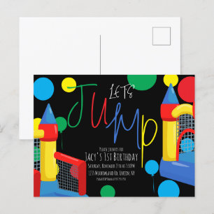 Postal Saltar niños Aniversario Fiesta puntos globos