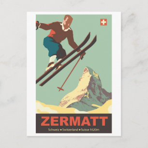 Postal Salto de esquí en Zermatt, Suiza