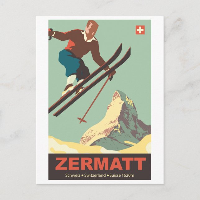 Postal Salto de esquí en Zermatt, Suiza (Anverso)