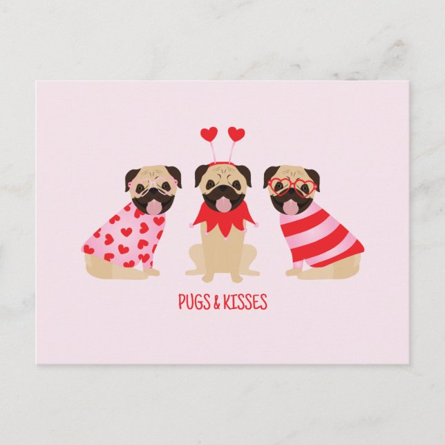 Postal Saltos Y Besos Perros De Pug Cute (Anverso)